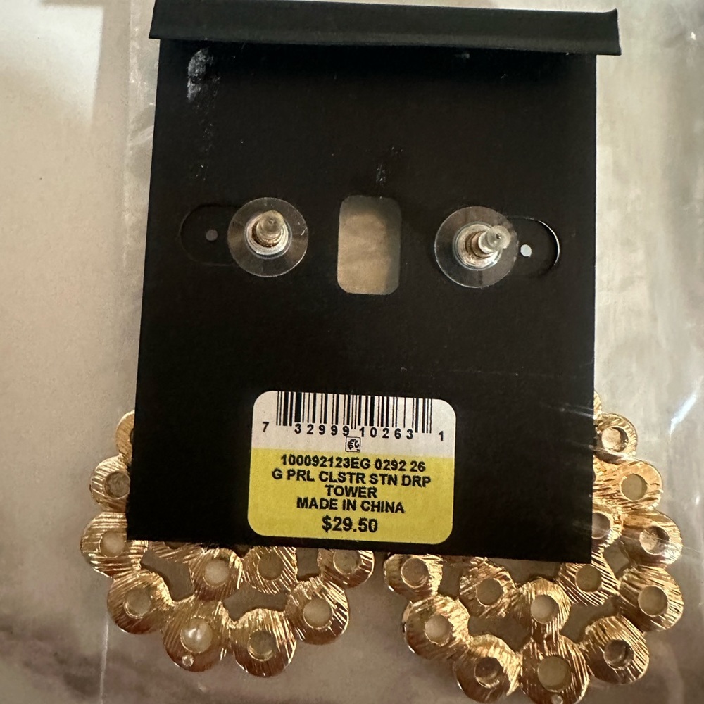 Inc Gold-Tone Imitation Pearl Cluster Drop Earrings - Picture 3 of 3